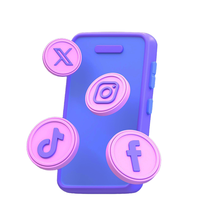 social media logo floating phone